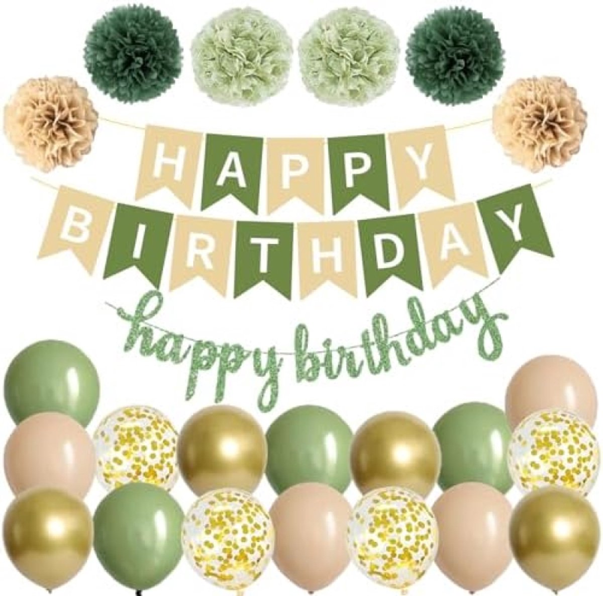Complete Verjaardagsdecoratieset met Slinger, Ballonnen en Pompons