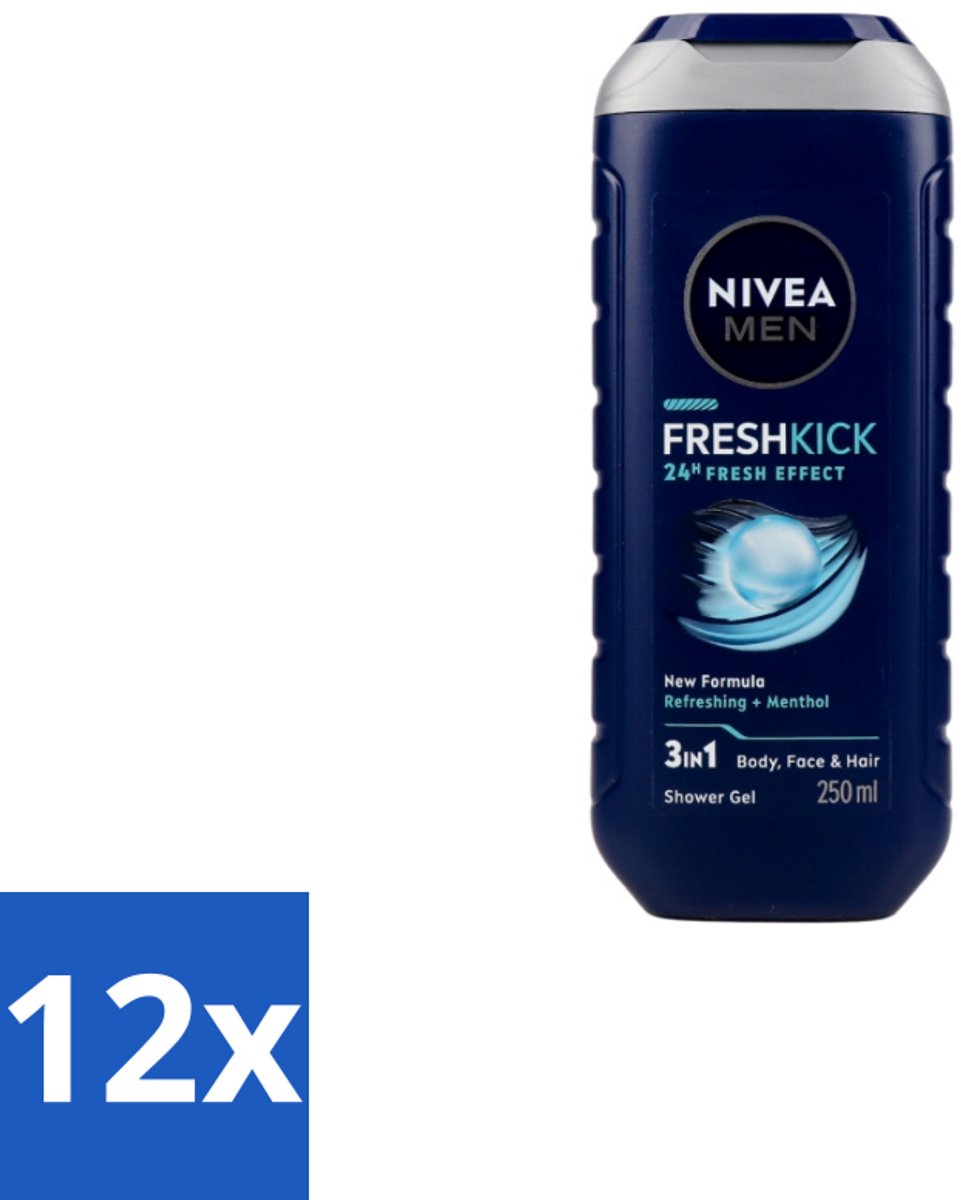 Nivea Men – Douchegel – Fresh Kick – 250 ml - Voordeelverpakking - 12 stuks