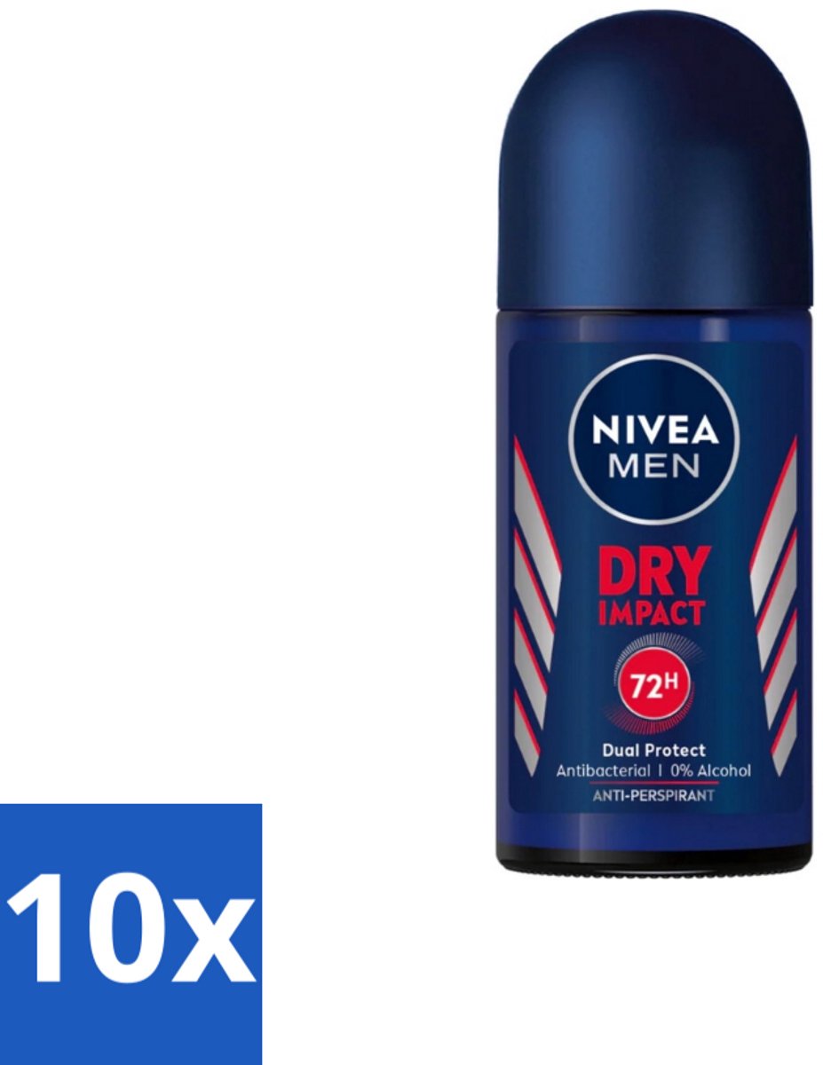 Nivea Men – Deodorant Roller – Dry Impact – 50 ml - Bulkverpakking - 10 stuks