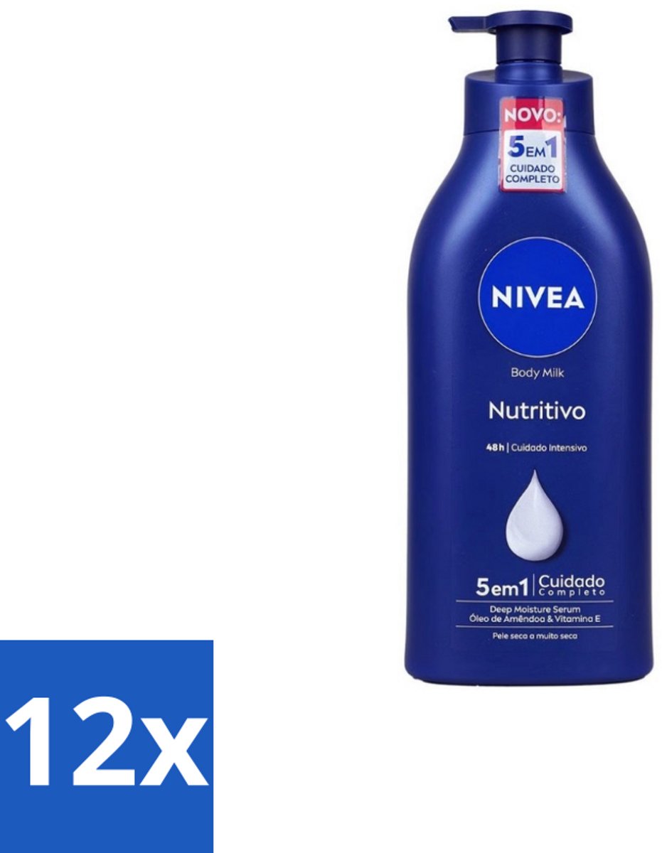 12 x Nivea – Bodymilk – Original met Pomp – 500 ml - Bodymilk - Hydratatie - Huid Verzorging - Huidbarrière - Amandelolie