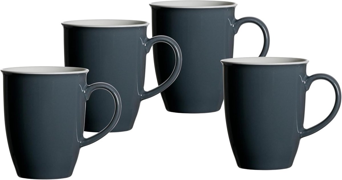 Set van 4 Koffiemokken in Antraciet, Vaatwasmachinebestendig Porselein