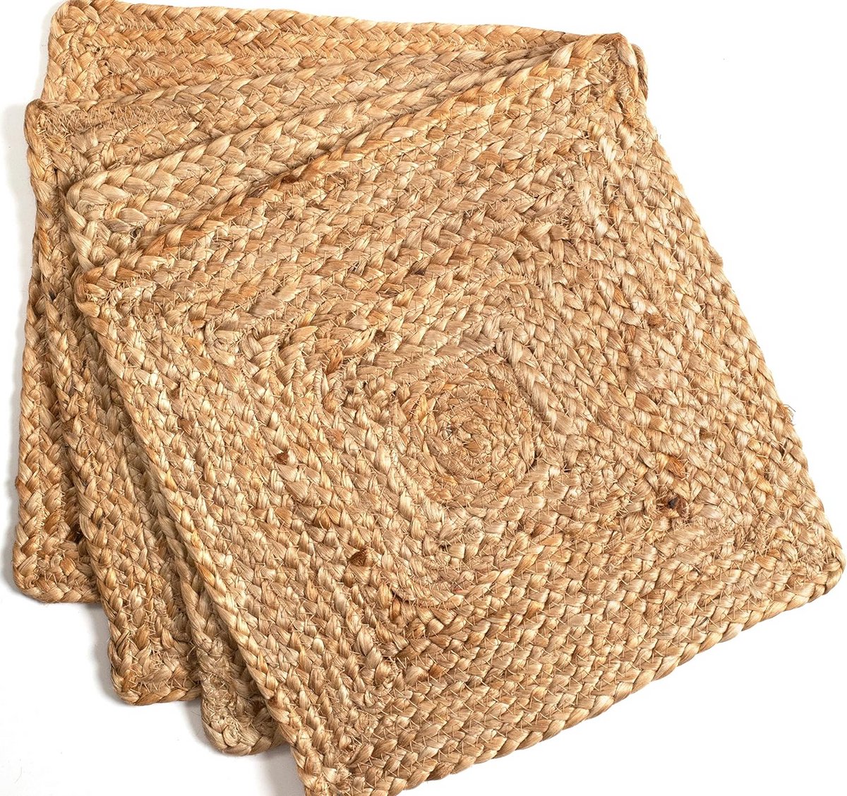 Set van 4 Jute Placemats 33x33 cm Vierkant - Omkeerbaar - Rustiek en Vintage Tafelmatten