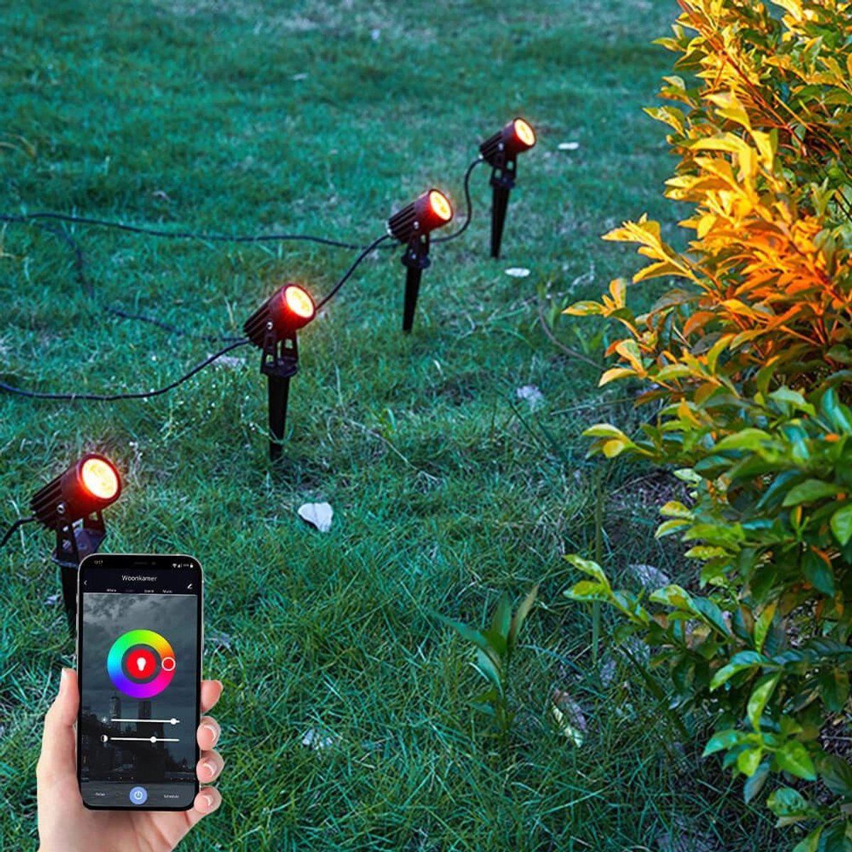 Slimme solar led spots 'Double Twins' - Set van 4 - RGB prikspot - IP65 - Bediening via Smart Life app - Slimme tuinverlichting op zonne-energie - Zwart