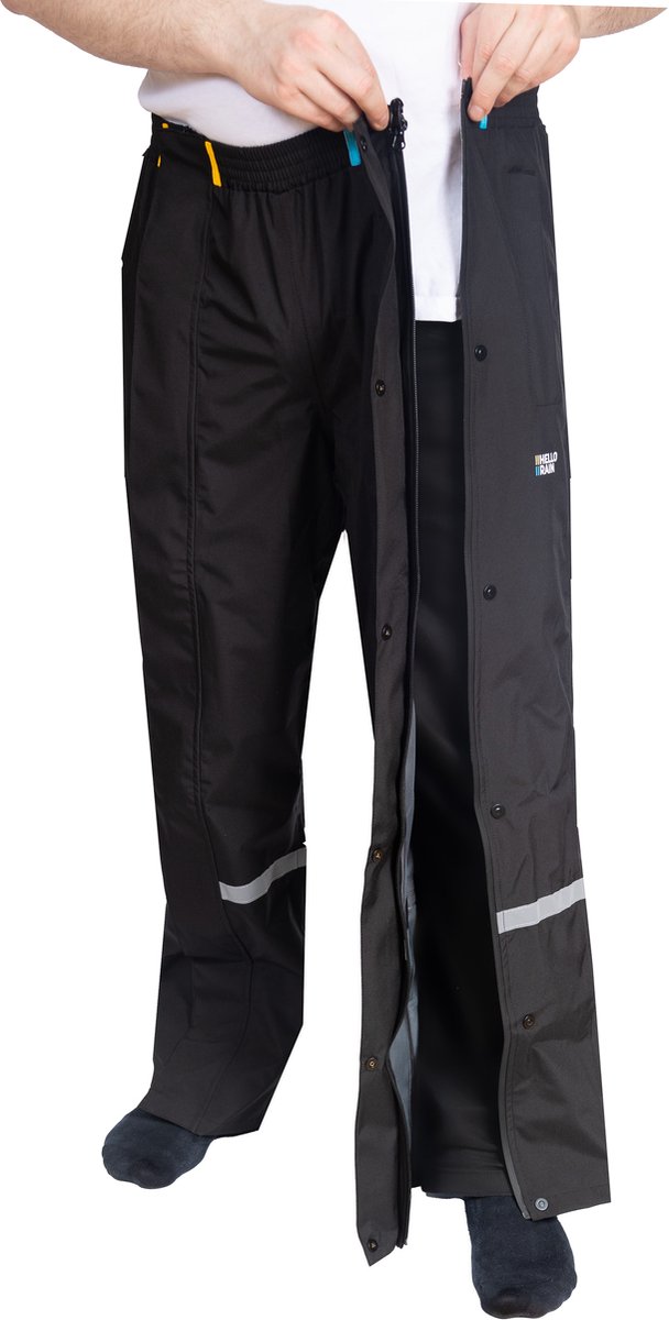 Zwarte regenbroek met volledige rits van Hello Rain 4XL