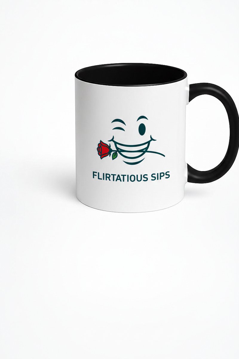 FLIRTATIOUS SIPS Mok met Knipoog Gezicht & Rode Roos - Grappige Koffie Beker
