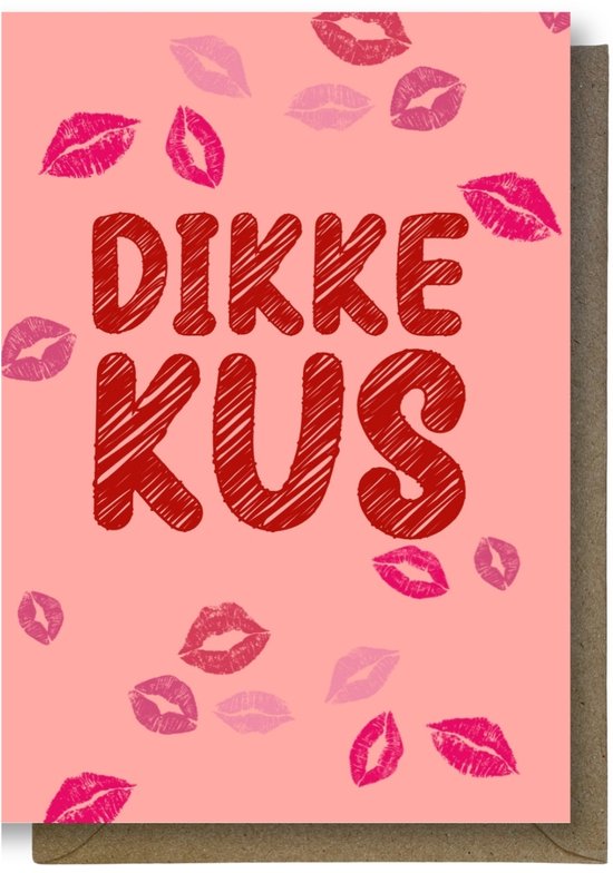 Luxe valentijns Wenskaart - valentijnskaart - Dikke Kus - 12x17cm - gevouwen kaart Inclusief gekleurde envelop