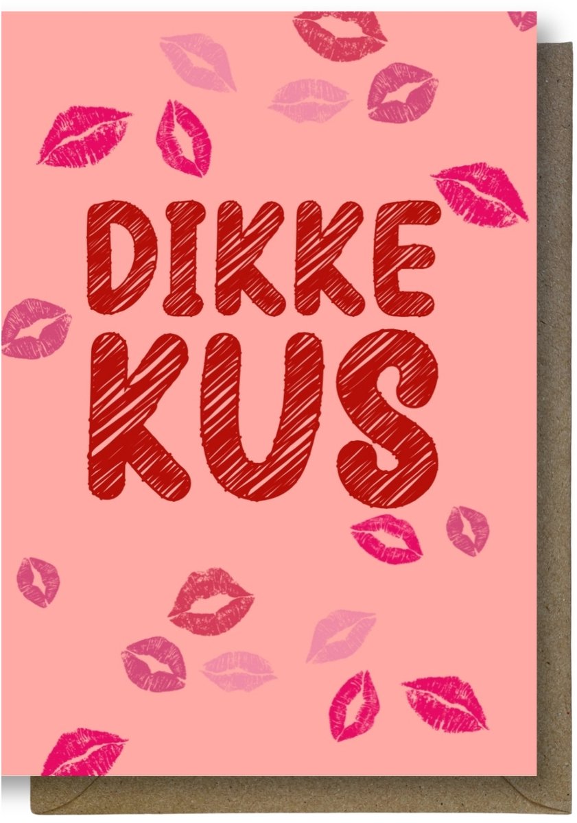 Luxe valentijns Wenskaart - valentijnskaart - Dikke Kus - 12x17cm - gevouwen kaart Inclusief gekleurde envelop