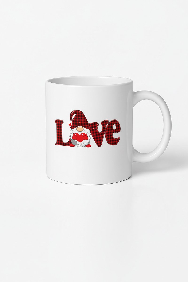 Valentijn Love Mok met Plaid Kabouter en Hartje
