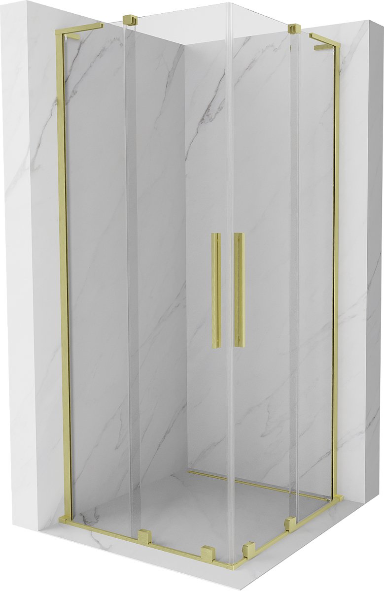 Mexen Velar L Duo schuifdouchecabine 80 x 80 , transparant, geborsteld goud - 871-080-080-02-03-55