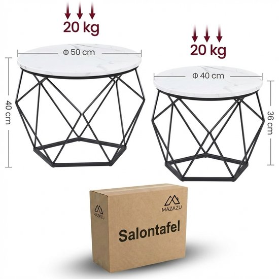 MAZAZU - Tables basses - Tables d'appoint - Zwart/ Wit - Set de 2 - Rondes
