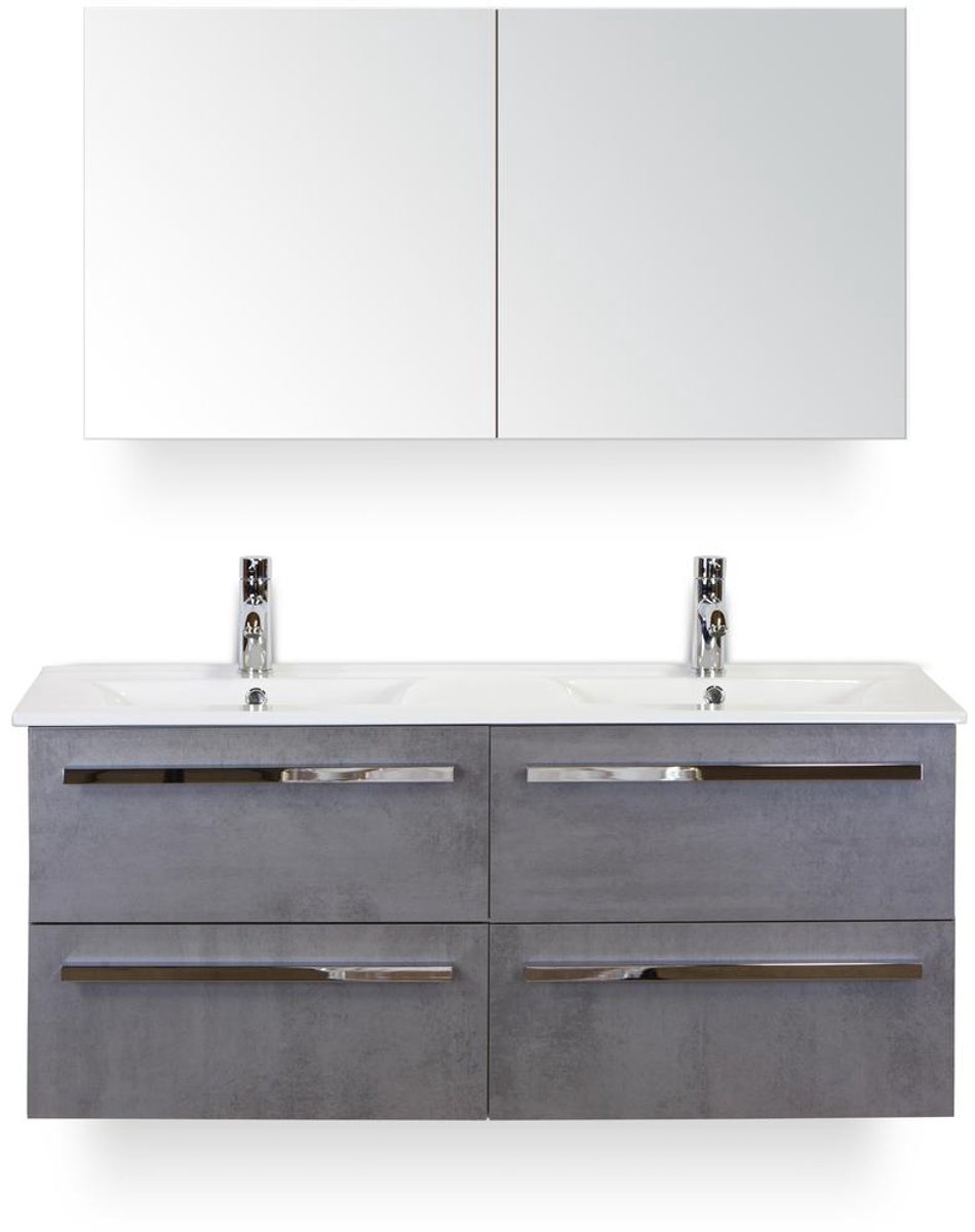 Seville Badmeubelset 120 cm - 4 laden Beton Antrac - Keramische Wastafel Wit Enjoy - met Spiegelkast