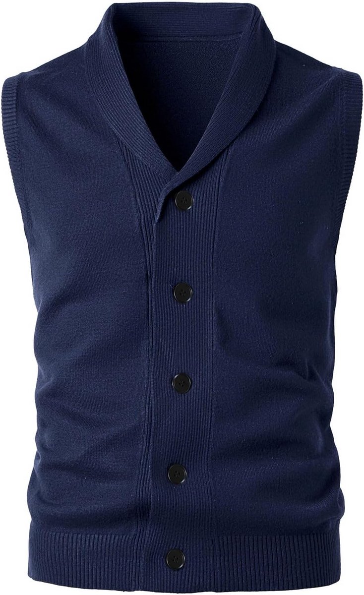 Heren Gebreid Vest met Sjaalkraag - Mouwloos Gilet met Knopen