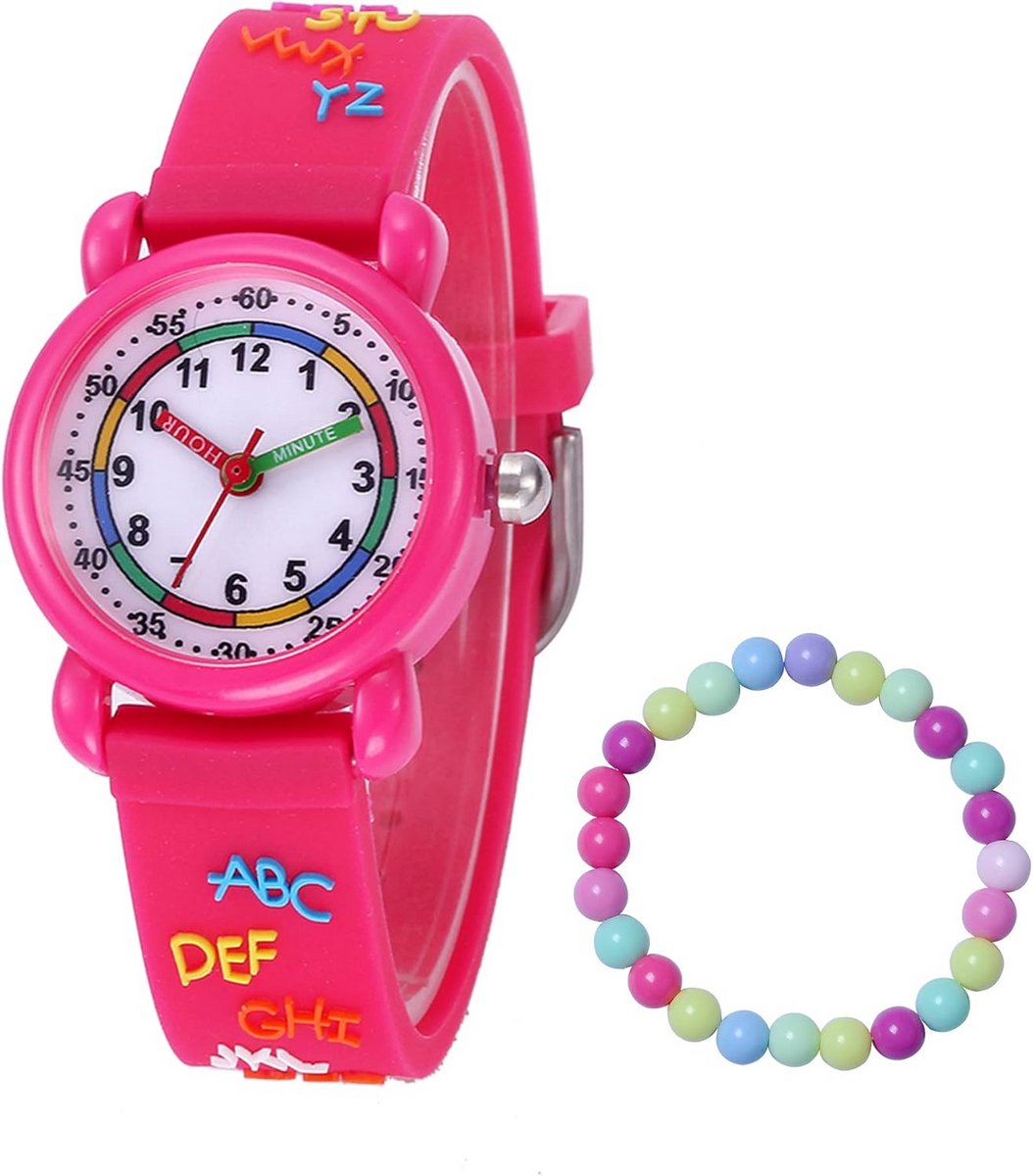 Analoog Kinderhorloge Meisjes en Jongens 3-10 Jaar met Siliconen Band en 3D Cartoon
