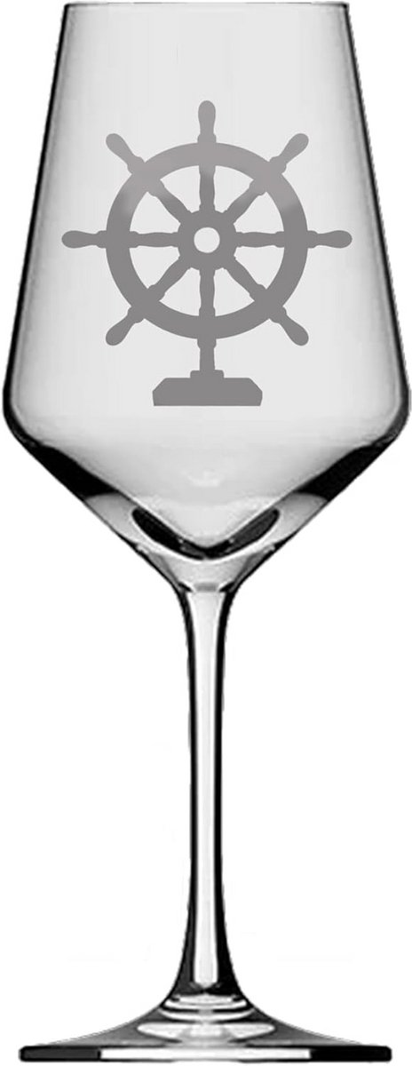 Wijnglas met Stuurwielgravure 350 ml - Vaatwasmachinebestendig Nautisch Cadeau