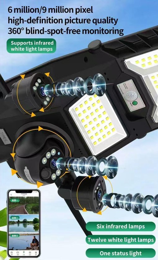 Chevremont AI Solar Camera + Lighting 3-in-1 - 6MP 4G Beveiligingscamera met Straatverlichting, Nachtzicht, PTZ & IP66 van Chevremont — afbeelding 2