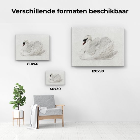 Tableau Toile Artaza Cygne à l'Aquarelle avec Nuances de Gris Douces sur un Fond Clair - 120x90 cm - Grand - Décoration Murale Salon - Tableaux - Décoration Murale
