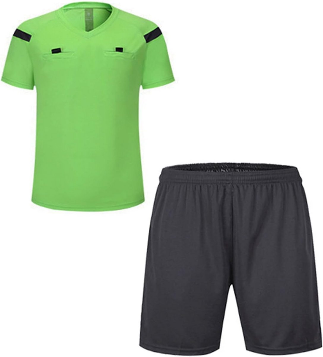 Scheidsrechters Trainingsset Heren en Jongens - Voetbal Scheidsrechterskleding Shirt en Korte Broek