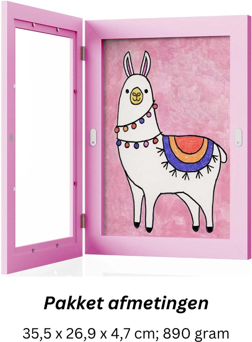 Quvo® Wissellijst Kindertekening - Fotolijst - Luxe fotolijst voor kindertekeningen - Kunstlijst - Wissellijst – Tekeningen – A4 - 35,5 x 26,9 x 4,7 cm - Roze
