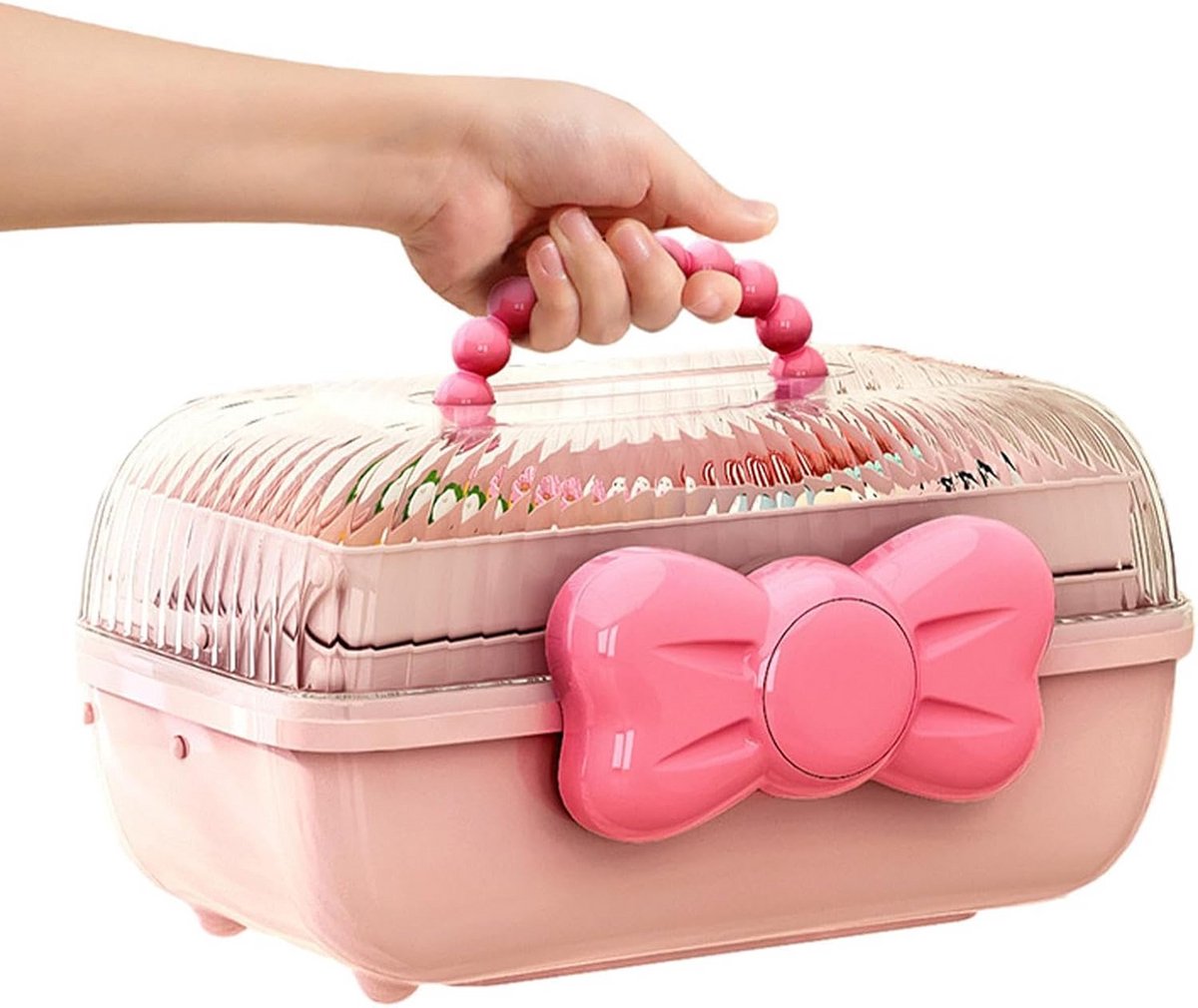 Multifunctionele opbergbox met 3 lagen en handvat voor haaraccessoires en kleine spullen