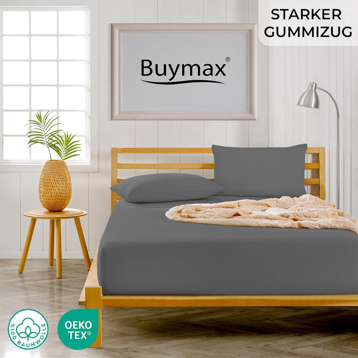 Hoeslaken 140x200 cm Jersey Katoen Antraciet – Elastisch Hoeslaken voor Matras tot 25 cm – Ademend & Kreukvrij – Oeko-Tex – Pauwhome