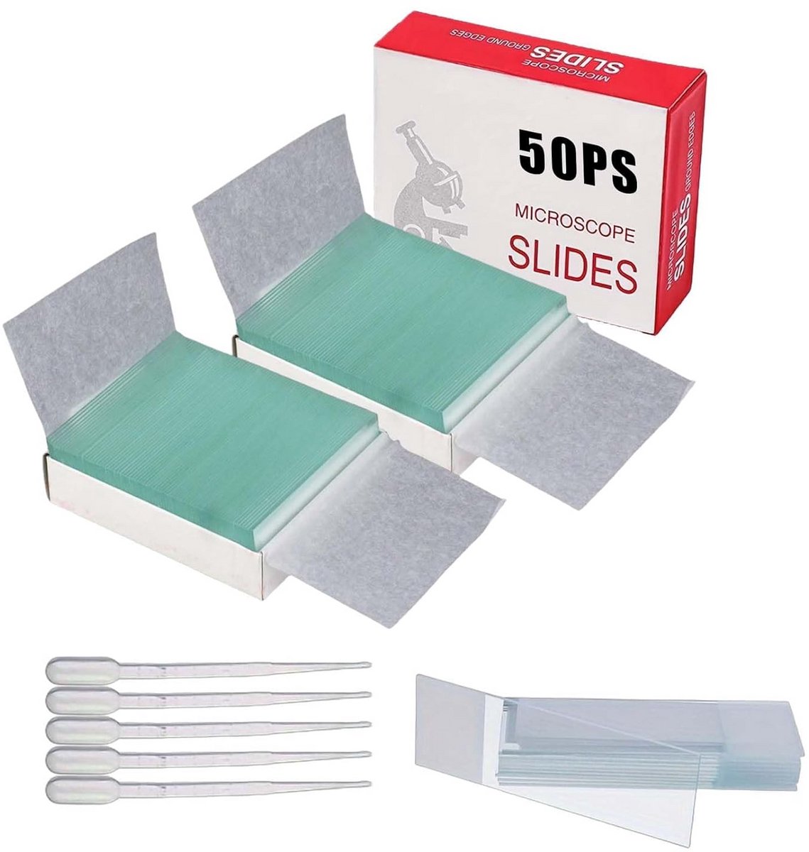 100 Stuks Professionele Objectglaasjes met 5 Pipetten - Voorbereid Glas