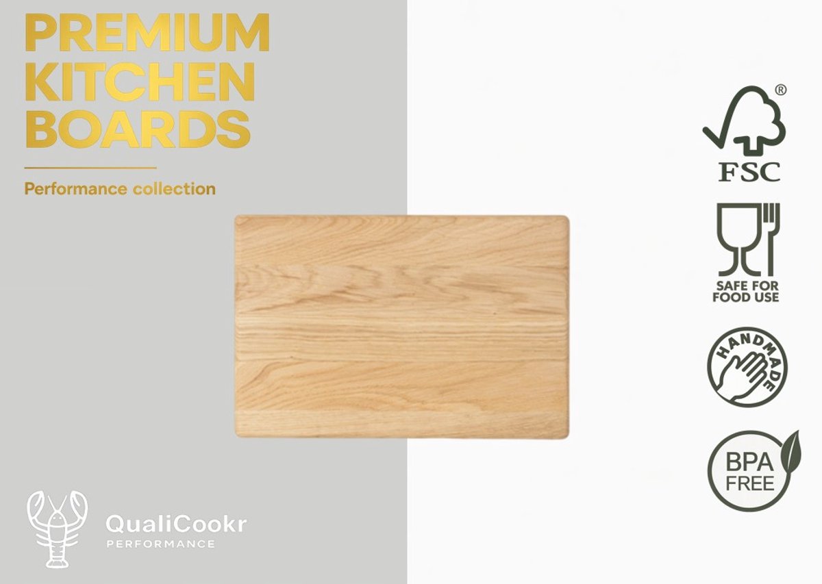 QualiCookr | Eiken Serveerboard 300x200x15MM | Borrelplank | Kaasplank | Tapasplank | Serveerplank | Hapjesplank | Snijplank