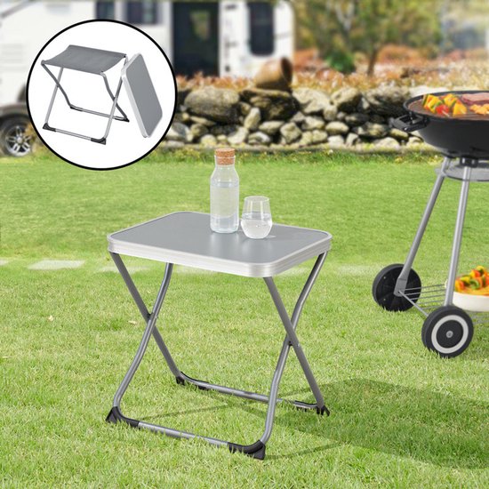 2-in-1 Camping Kruk & Tafel - Opvouwbaar - Metalen Frame - 47x47x37 cm - Grijs - Compact voor Outdoor — afbeelding 5