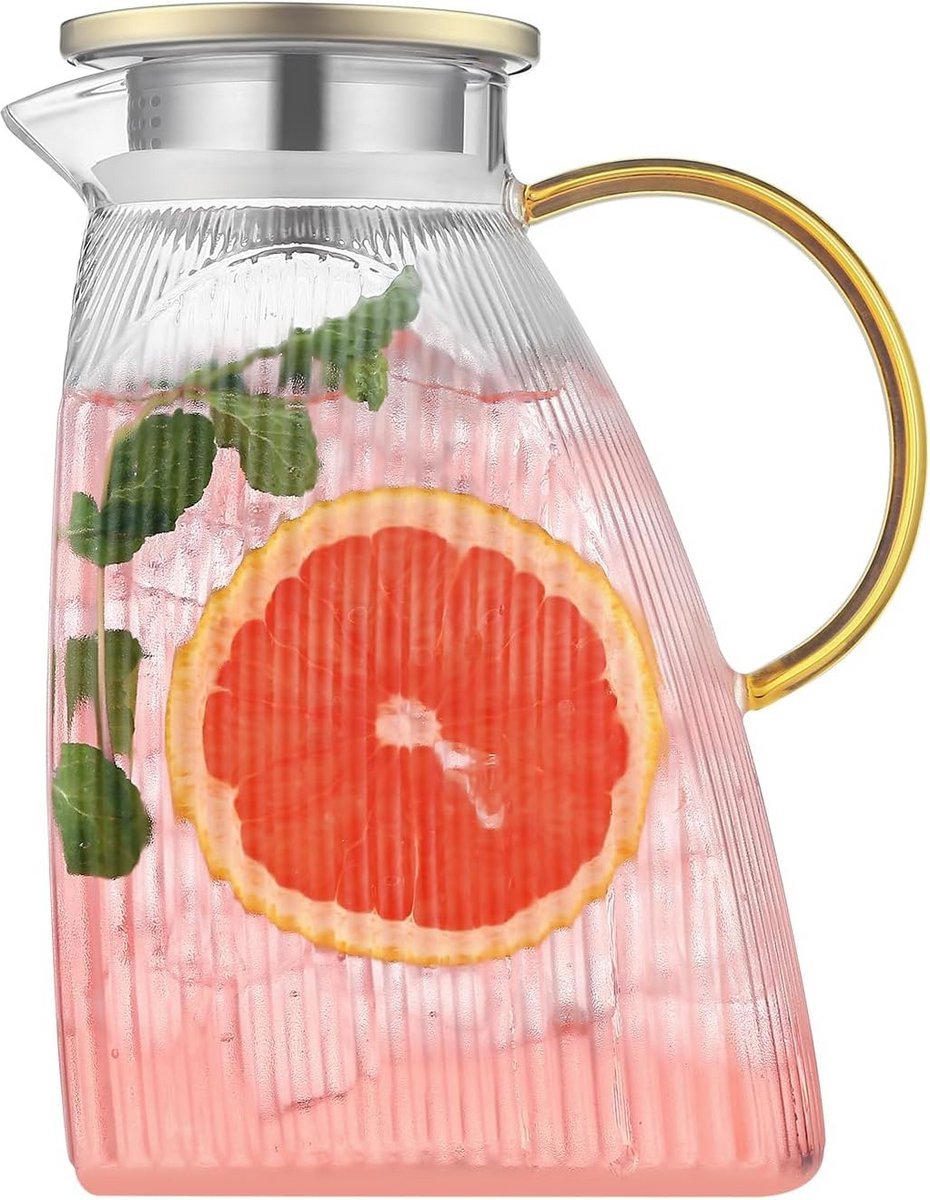 Grote glazen karaf met deksel 1,8L - Lekvrij voor koelkast, warm & koud drinken
