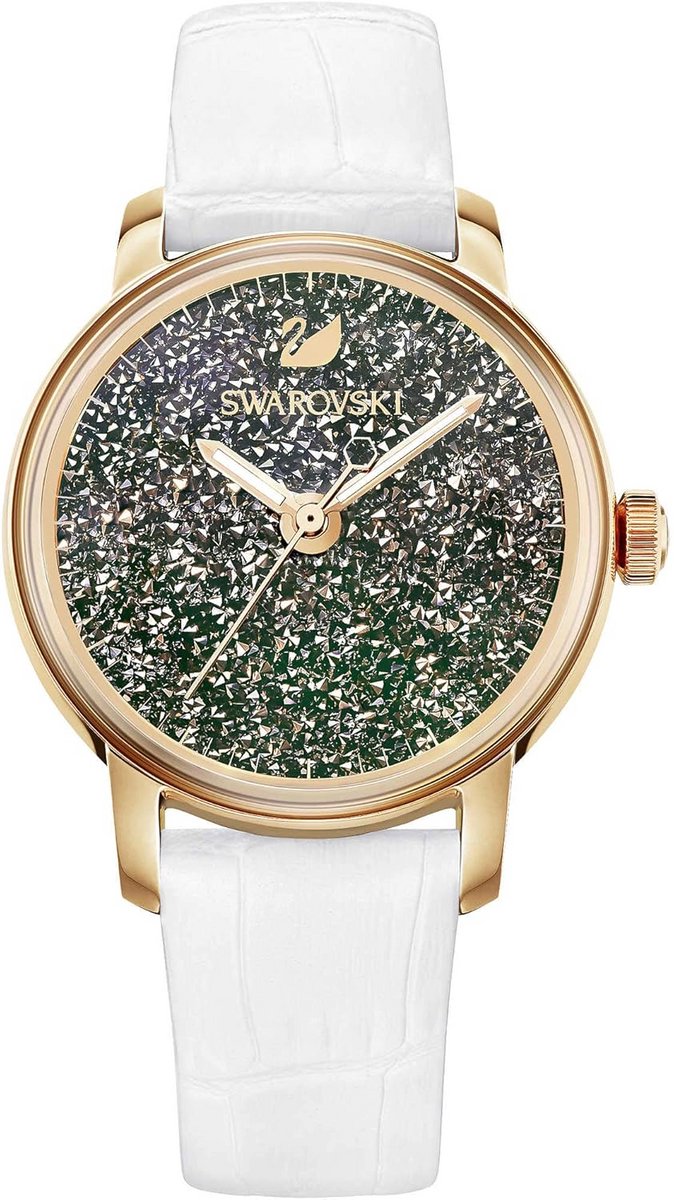 Elegante Kristallen Horloge met Witte Band