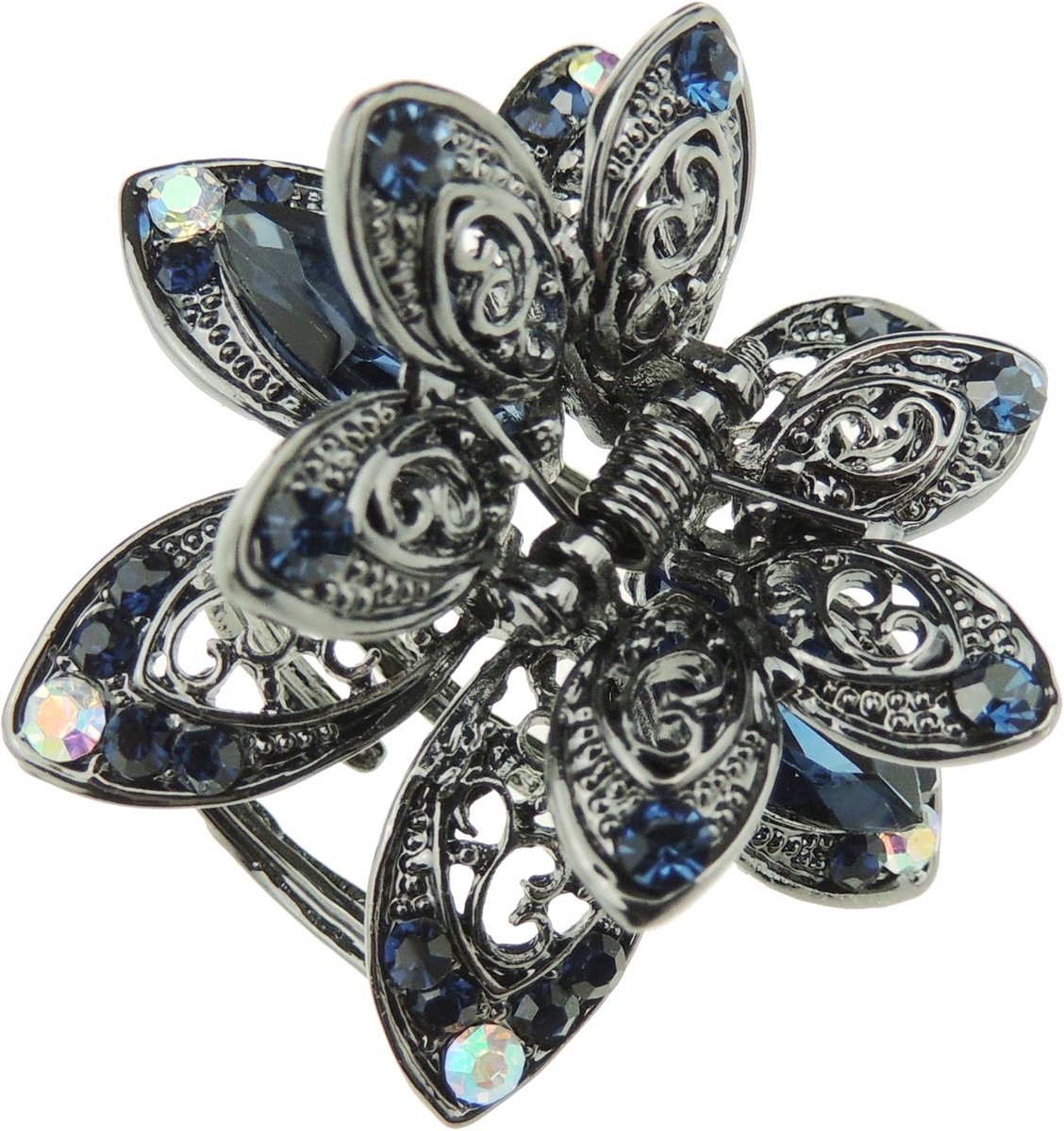 Mini Haarspeld Blauw - Vintage Look Haar Klemmetje met Kristallen & Diamanten Accent - 4cm