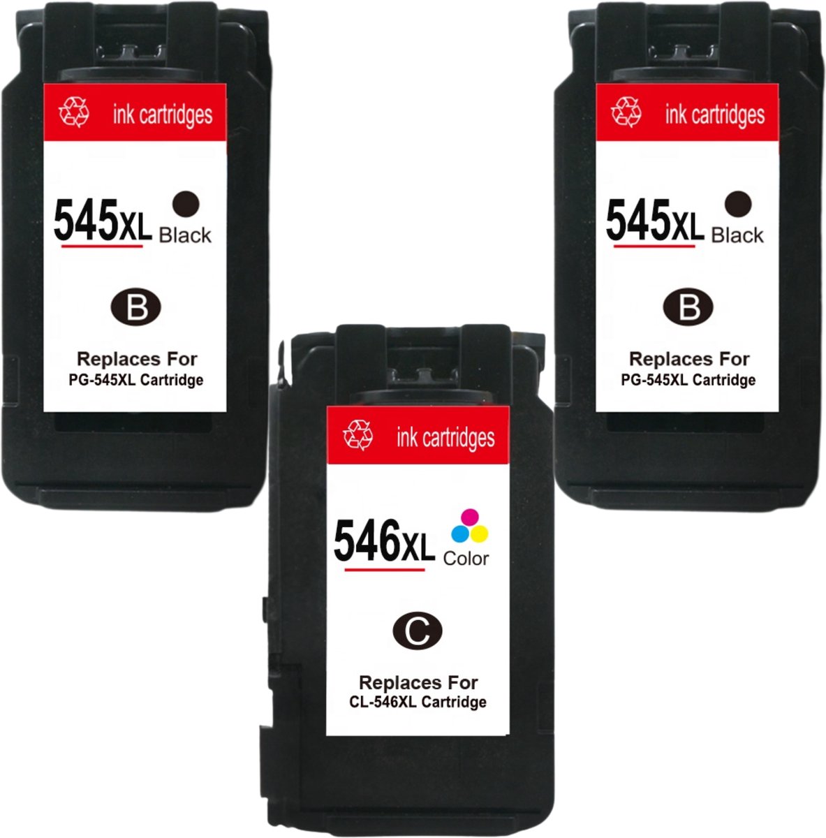 Huismerk 545XL / 546XL Inktcartridges Multipack - Geschikt voor Canon PG-545 XL & CL-546 XL - 3-Pack (2x Zwart + 1x Kleur) - Hoge Capaciteit - Voor Pixma MG2550, TS3150 & TR4550
