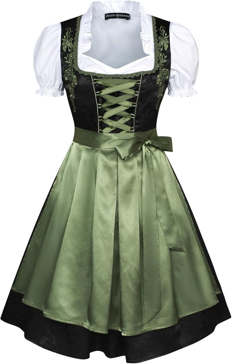 Traditionele Dirndl Jurk voor Dames - 3-delige Oktoberfest Klederdracht Set met Blouse en Schort