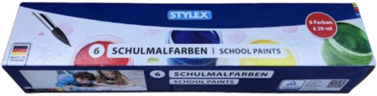 Stylex – Schoolverf 6 kunststof potjes van elk 20 ml