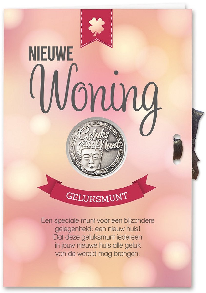 wenskaart nieuwe woning/geluksmunt/verhuisd/nieuw