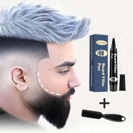 Baard pen Waterproof – Zwart – FILLER Kit voor Baardgroei & Opvulling – Baard Filler met 48u Langdurig Effect – Natural Beard look – 4-Punts Precisie Micro-beard pencil – Baard Stift voor Strakke Baardlijn – Professionele Baardverf