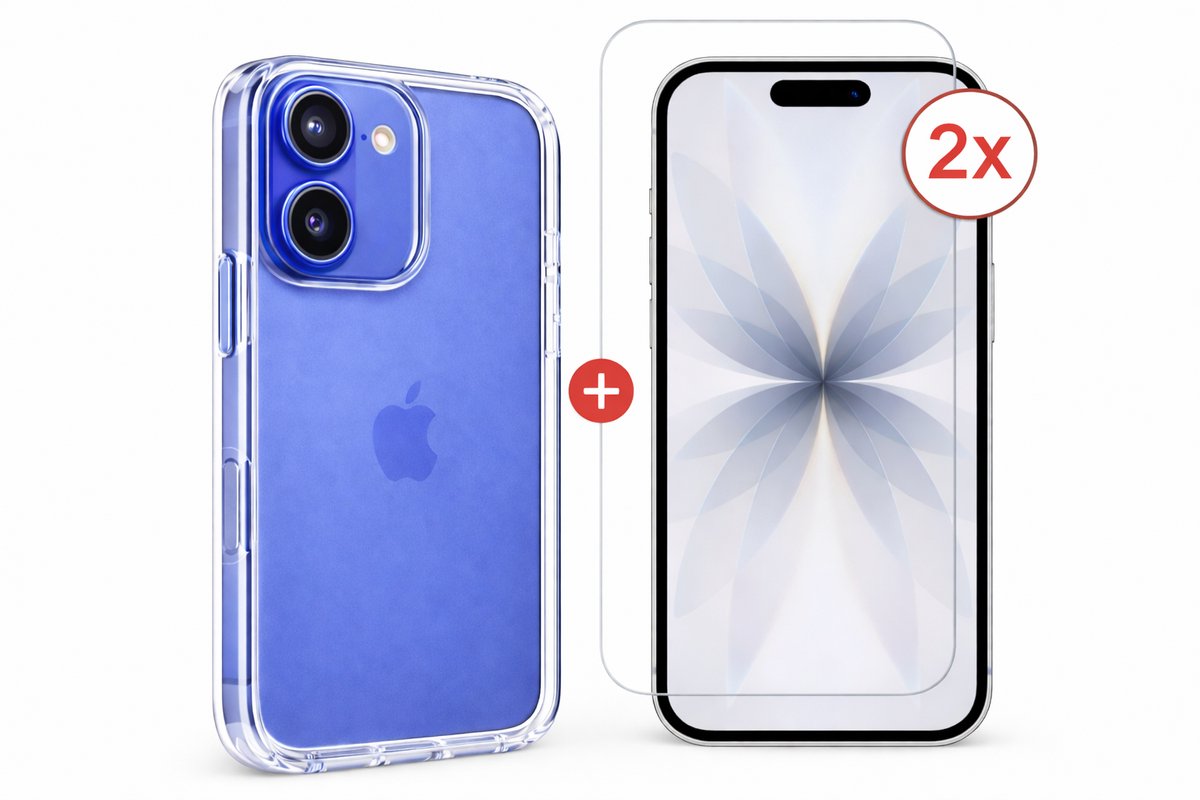 Transparant Hoesje en 2 Stuks Screenprotector - Case - Geschikt voor Apple iPhone 17 - Inclusief Screenprotector - Backcover - Transparant - Doorzichtig Screenprotector - Glasplaat - Tempered Glass - Gorilla - Extra Sterk - Beschermglas