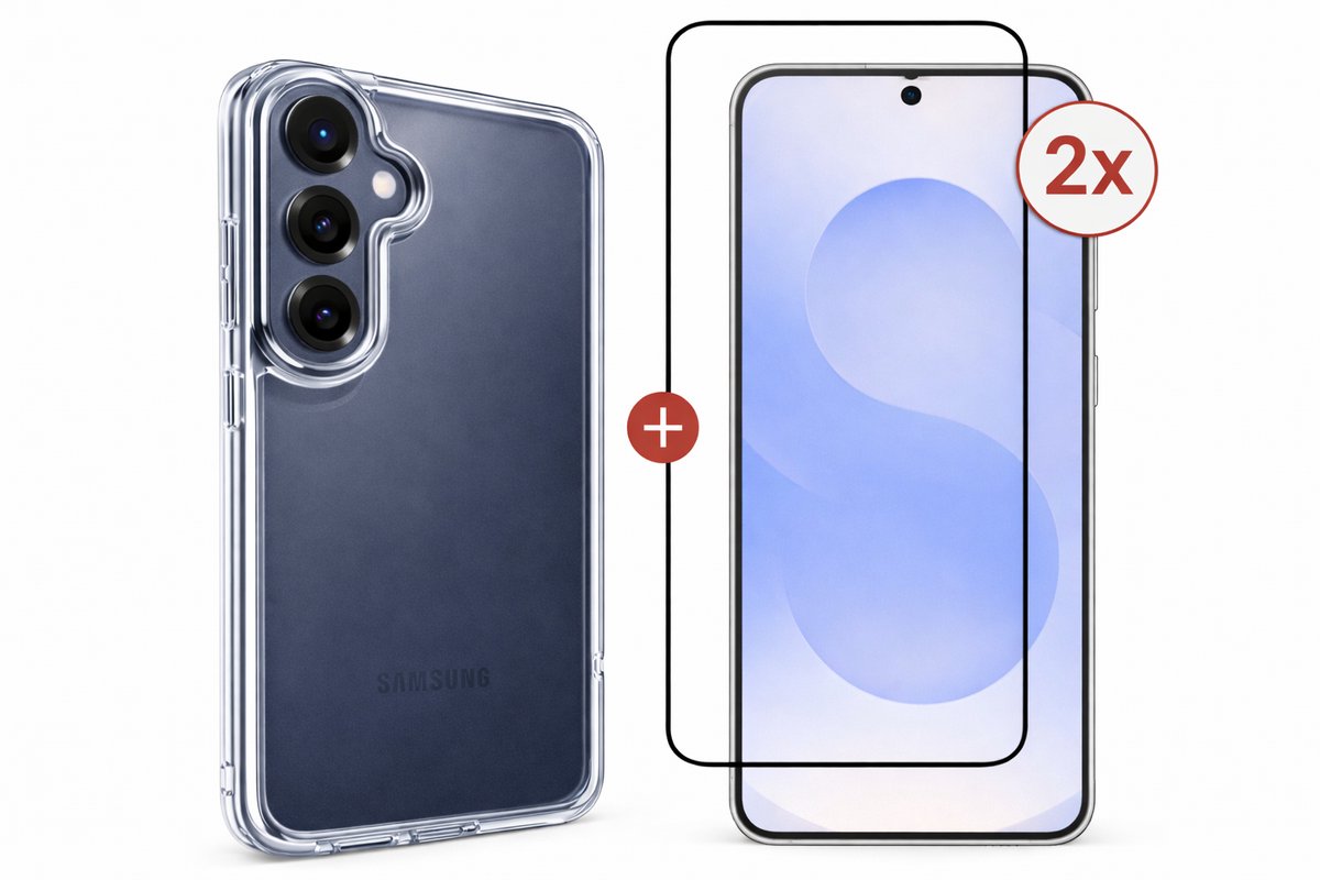 Transparant Hoesje en 2 Stuks Screenprotector - Case - Geschikt voor Samsung Galaxy S25 Plus (S25+) - Inclusief Screenprotector - Backcover - Transparant - Doorzichtig Screenprotector - Glasplaat - Tempered Glass - Gorilla - Extra Sterk -Beschermglas