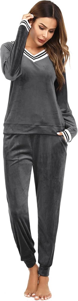 Comfortabele Fluvelen Pyjamaset voor Dames met V-hals Sweater en Lange Broek