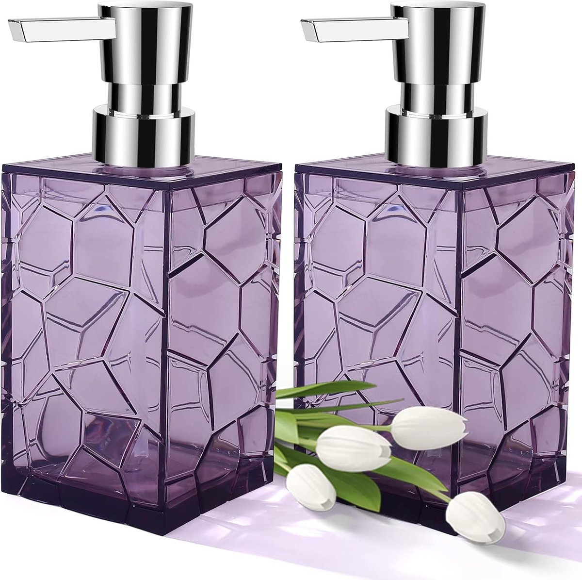 Famanu – Acryl zeepdispenser set van 2 – 11 oz – navulbare pompflessen voor handzeep afwasmiddel shampoo en lotion