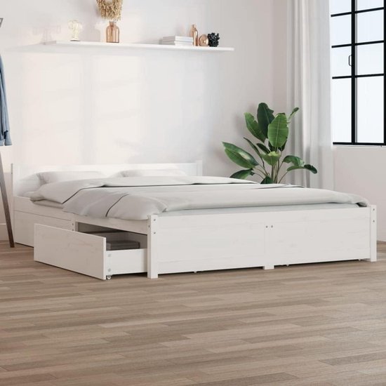 Houten Bedframe Met Lades Wit 135x190 Cm Bol houten-bedframe-met-lades-wit-135x190-cm-bol