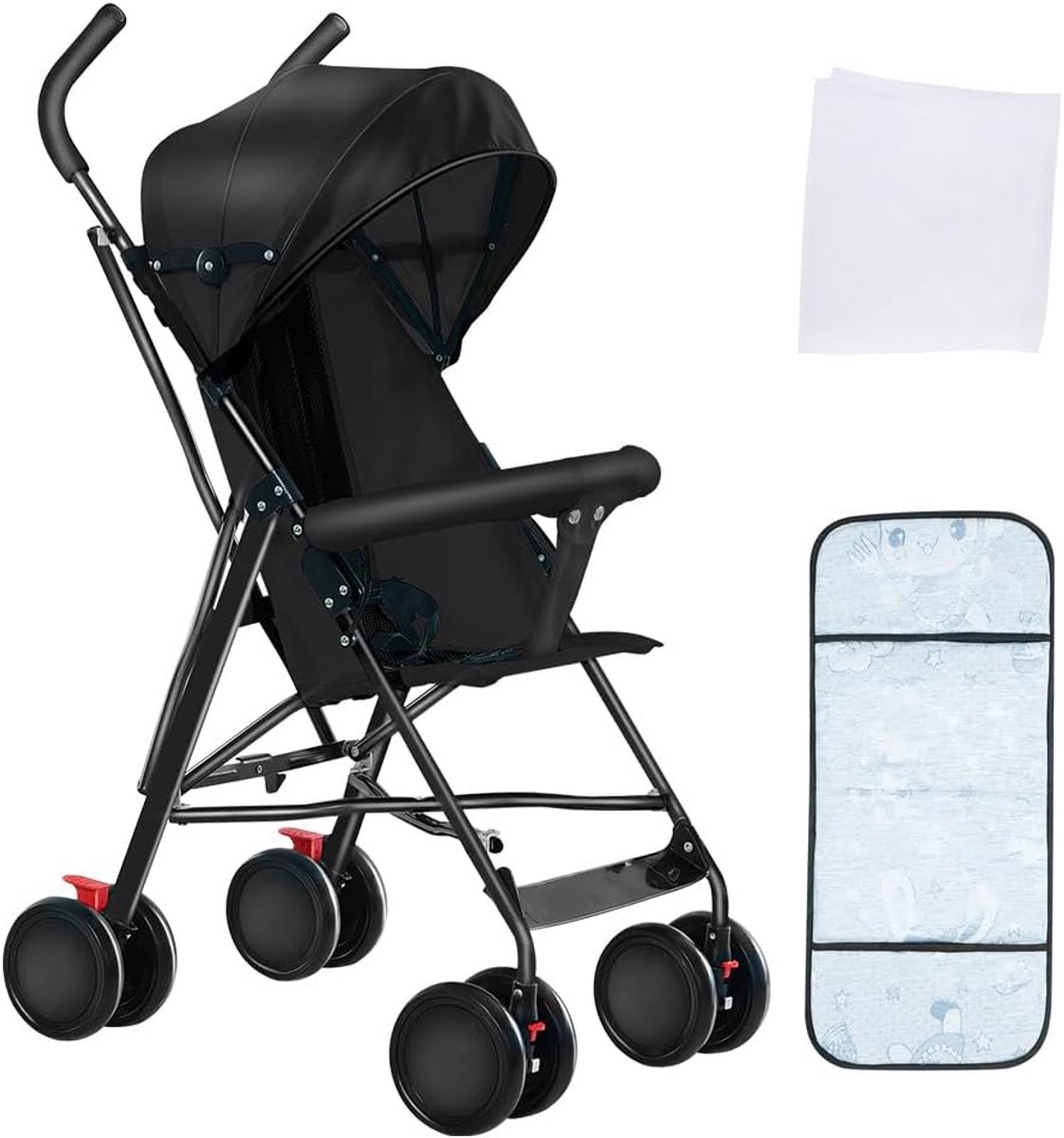 Lichte Opvouwbare Kinderbuggy met Verstelbare Rugleuning en Voetsteun