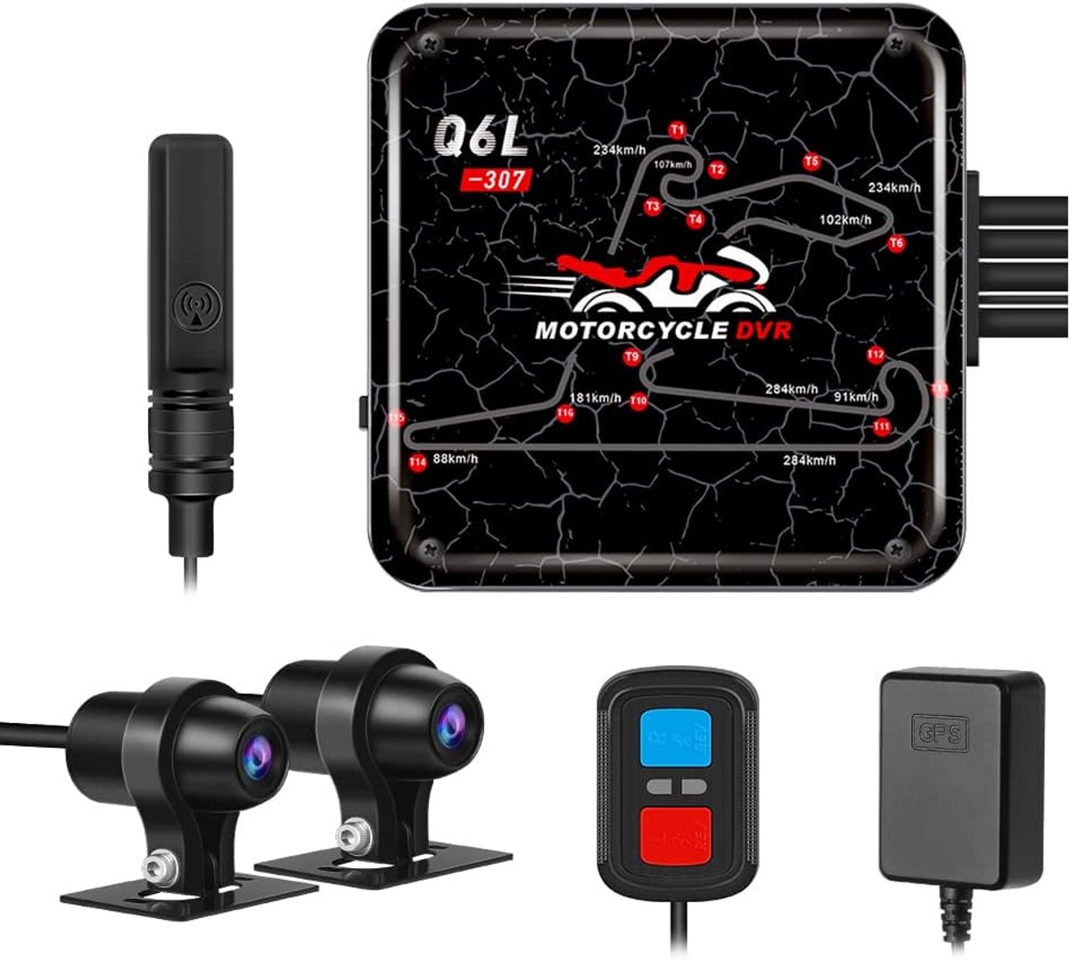 Waterdichte Motorfiets Dashcam - Voor en Achter Camera 1080p met Wifi, GPS en Nachtzicht