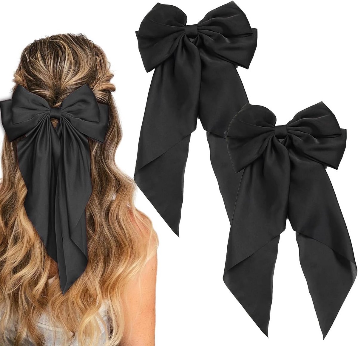 2 Grote Zwarte Haarstrikken - Elegante Haarspeldjes voor Dames en Meisjes