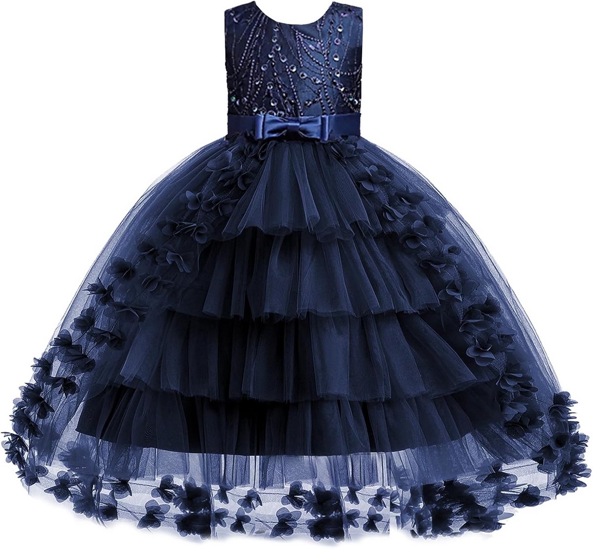 Elegante Prinsessenjurk voor Meisjes met Bloemenkant en Tule voor Feest en Bruiloft