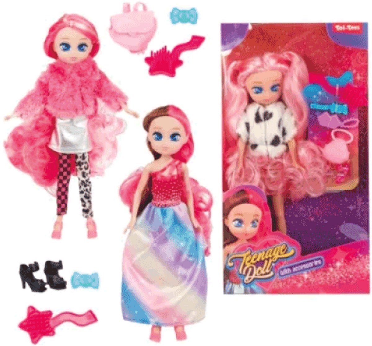 Toi-Toys tienerpop poppen curly hair 23 cm speelgoed.