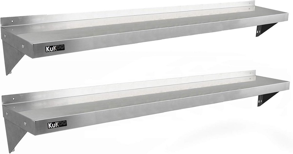 Set van 2 RVS Wandplanken 194x30cm - Sterke Roestvrijstalen Keukenplank