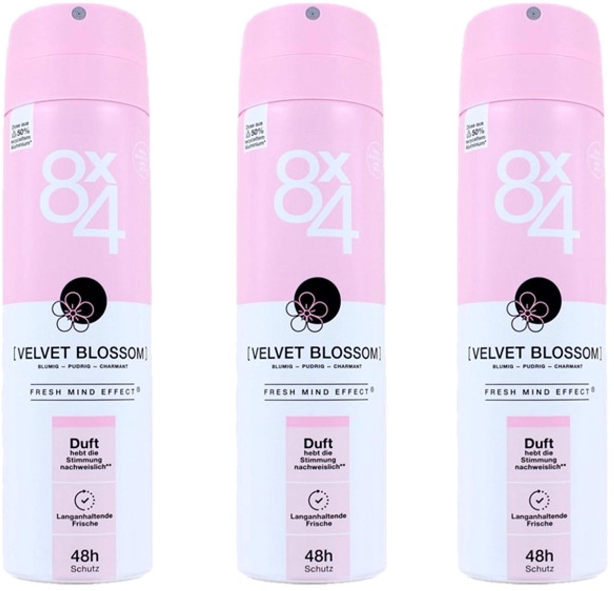 8x4 deodorant Velvet Blossom Spray - Voordeelverpakking 3 x 150 ml
