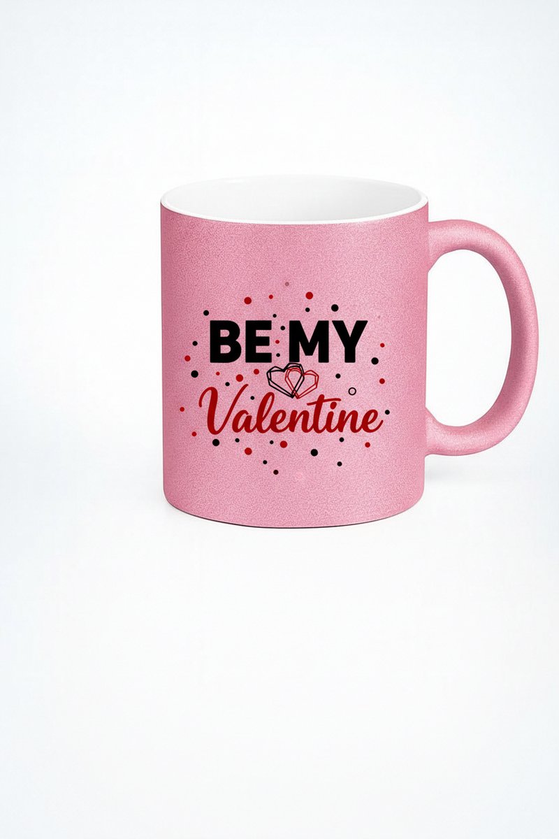 Roze Glitter Mok 'BE MY Valentine' - Perfect Valentijnscadeau