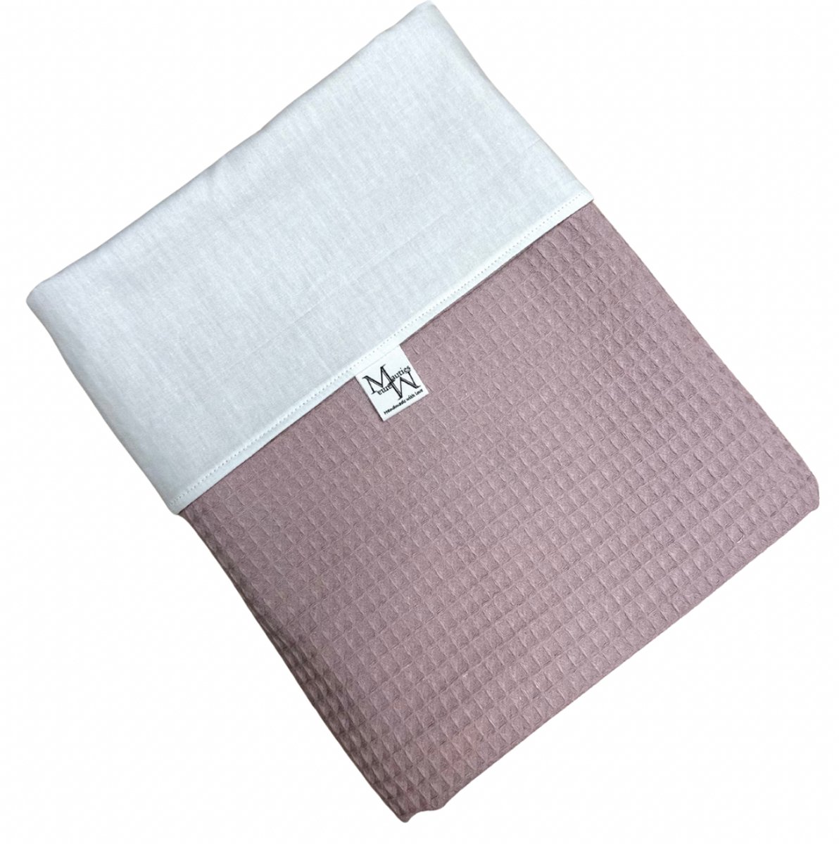 Mauties Mama - Wiegdeken - wit katoen & oud roze wafel - 70 x 100cm - Handgemaakt in Nederland