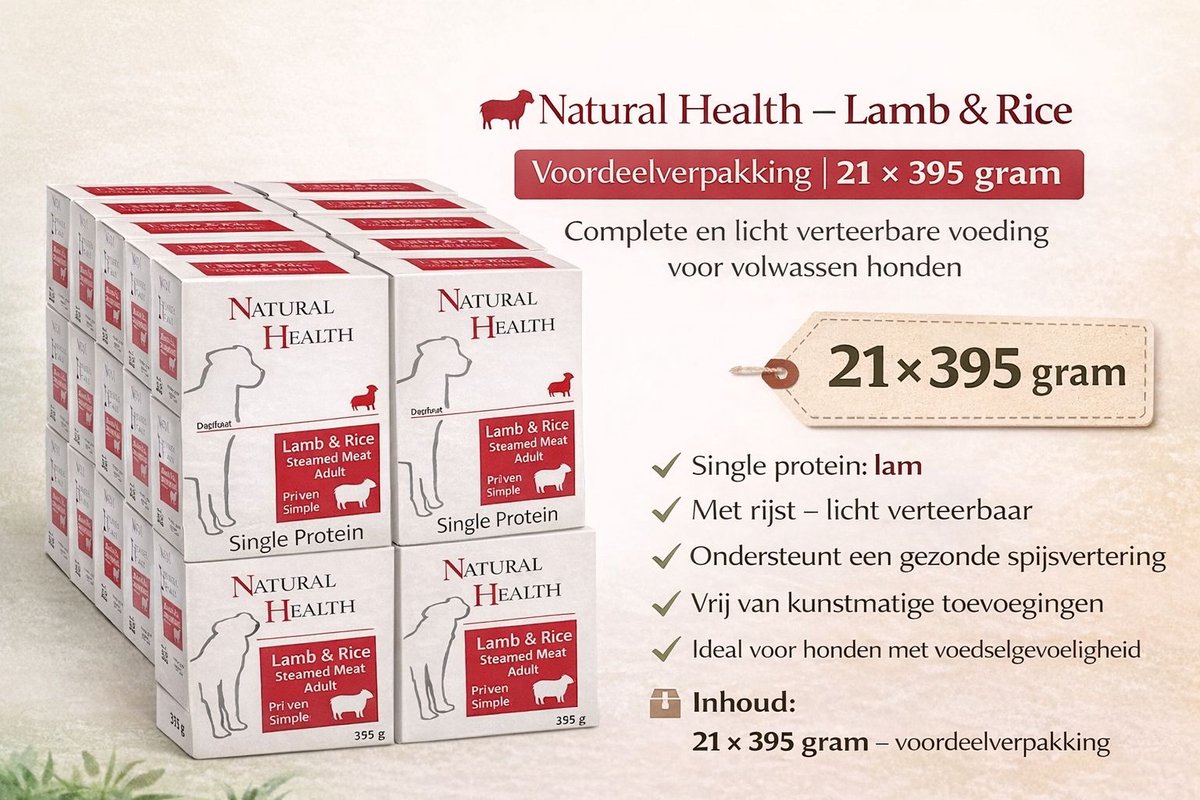 Natural Health Dog Steamed P&S Lamb & Rice - 21x 395gram
